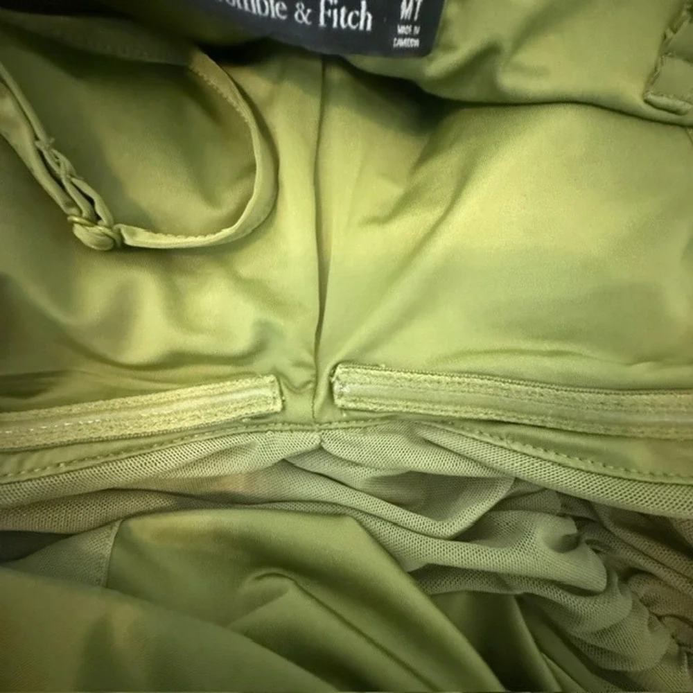 Abercrombie & Fitch Ruched Mesh Maxi Dress Avocado Green Medium Tall